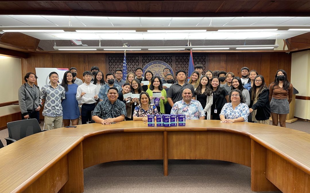 Gov. Lou Leon Guerrero, Lt. Gov. Josh Tenorio, Chief of Staff Jon Junior Calvo and Clearinghouse Director Stephanie Flores join summer youth employees assigned to the Office of the Governor of Guam for a quick photo after receiving their first paycheck under the Governor's Summer Youth Employment Program.